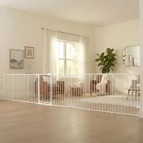 Regalo Safety 192" Super Wide Baby Gate & Play Yard, 2-in-1 Convertible Extra Wide Safety Barrier, Hardware Mounted for Toddlers & Pets, Tested & Safe for 30 Years, American Designed & Owned, White