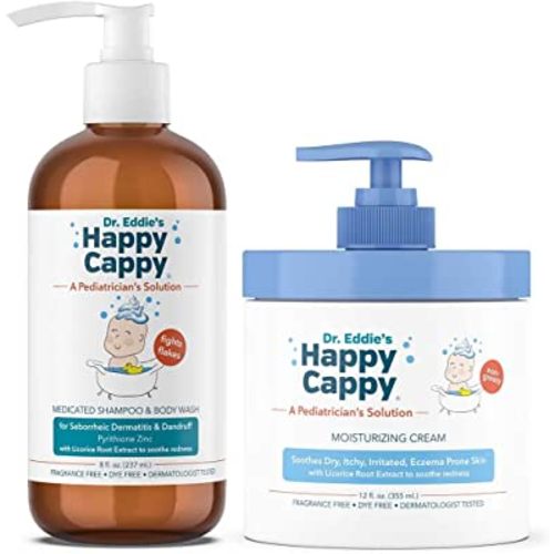 Happy Cappy Medicated Shampoo and Body Wash and Moisturizing Cream Bundle - Baby Dandruff Shampoo, Eczema Lotion for Kids, Helps Cradle Cap and Seborrheic Dermatitis, Reduces Redness, Fragrance-Free