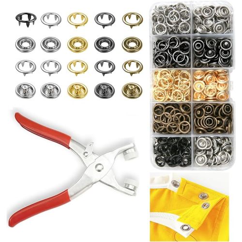 GTAAOY 100 Sets 9.5mm Metal Snaps Buttons Perfect for Clothes Hats and Sewing, 5 Colors Hollow Prong Snaps with Fastener Pliers Press Tool Kit