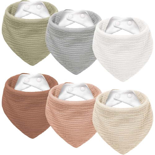 Muslin Baby Drool Bibs 6Pack Soft Triangular Adjustable Baby Bandana Bibs for Unisex Baby Girls & Boys