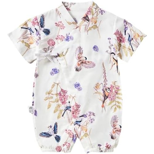 BINIDUCKLING Baby Kimono Style Wrap Over Bodysuit Soft Muslin Fabric Graphic Print