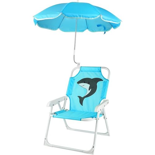 PLULON Kids Beach Chair with Umbrella Folding Lawn and Camping Chair with Summer Shade for Beach, Pool, Travel and Outdoor (for 1-5 Years Old)