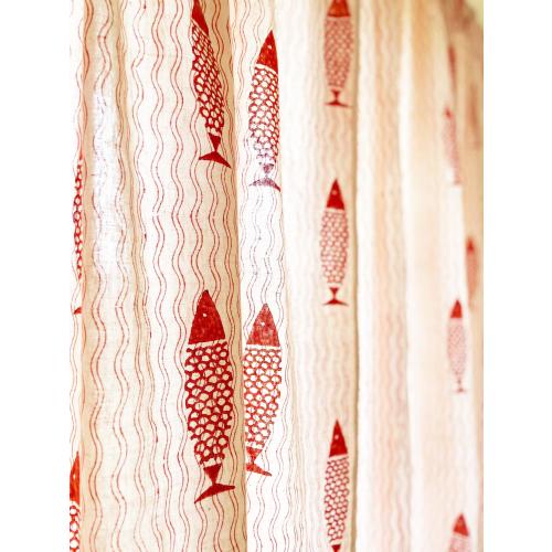 Rust Fish Hand Block Printed Cotton Curtains, Organic Cotton Shades, Organic Cotton Drapes, Baby Nursery Drapes, Hand Block Printed Curtains