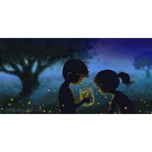 Fireflies in a Jar - 10x20 inch Canvas Art Print