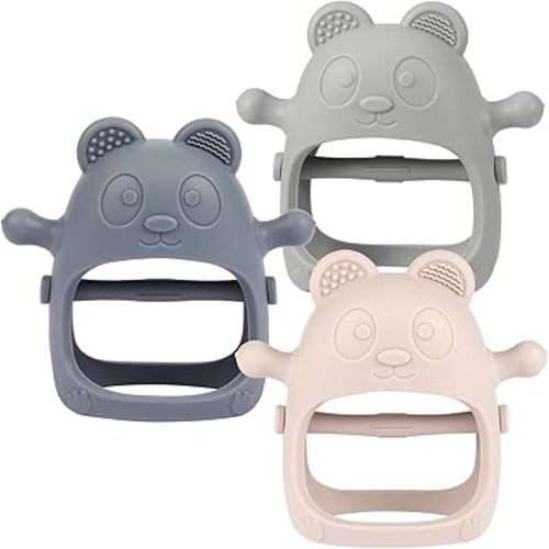 Eascrozn 3 Pack Baby Teething Toys Over 3 Months, Food Grade Silicone Teething Mitten for Babies, Anti Dropping Wrist Hand Baby Teether Chew Toys for Sucking Needs, BPA Free