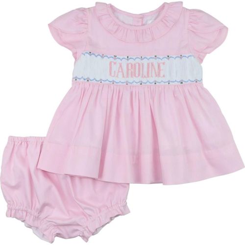 Pink Custom Smocked Rosette Diaper Set