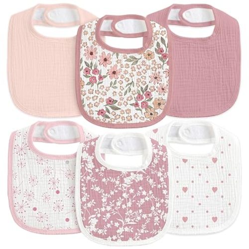 6-Pack Muslin Baby Bibs for Drooling & Teething, Absorbent Bib