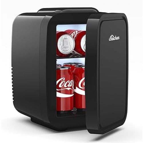Mini Fridge, 4 Liter/6 Can Portable Refrigerator for Bedroom Office Dorm Car– Fast Cooling, Low Noise, 100-125V AC/5-12V USB Small Compact Refrigerator for Skincare, Food, Drinks(Black)