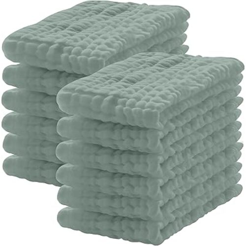12 Pack Muslin Burp Cloths 100% Cotton Muslin Cloths Large 20''x10'' Extra Soft and Absorbent Baby Burping Cloth - Green