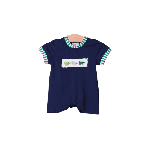 Smocked Crocodile Navy/Green Romper