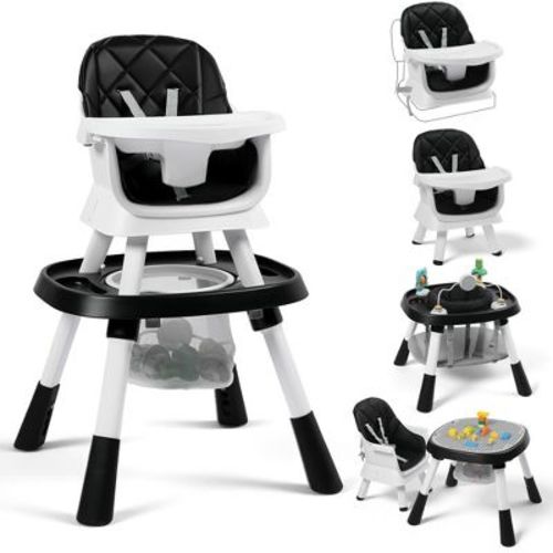 Kinder King 15 in 1 Baby High Chair, Coverts to Rotatable Activity Play Center/Infant Dining Booster Seat, Detachable Toys, Removable Tray, Black