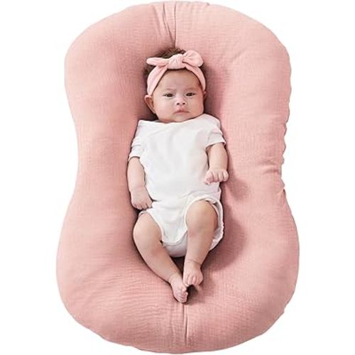 FUNUPUP Muslin Baby Lounger Cover Compatible with Snuggle Me Lounger, Infant Lounger Pillow Cover for Newborn, Removable Newborn Lounger Cover for Boys and Girls, Pink