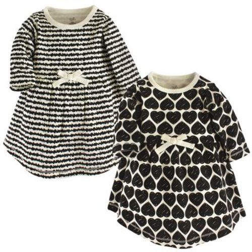 Touched by Nature Baby and Toddler Girls Organic Cotton Long-Sleeve Dresses 2pk, Heart, 3-6 Months