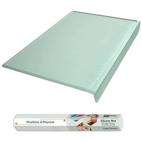 Silicone Placemats for Toddlers & Kids with Angle-Protective Safety Edge – Baby Placemats for Restaurants & Dining Table – Non-Slip & BPA-Free Food Mat – 1.5mm Thick, 18"x12", Sage Green