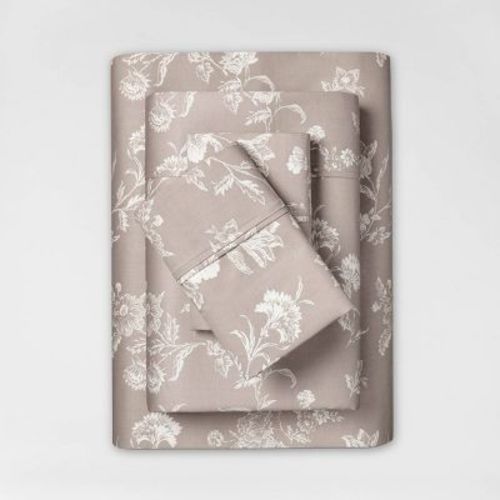 King Printed Performance 400 Thread Count Sheet Set Khaki Floral - Threshold™: Cotton Sateen, OEKO-TEX Certified, Includes 4 Pieces
