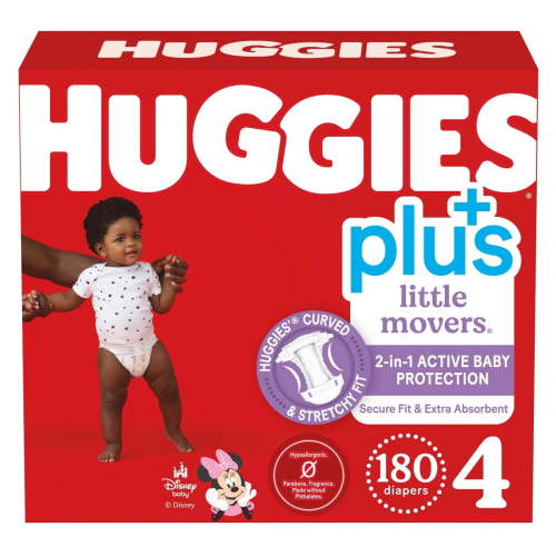 Huggies Plus Diapers Size 4 (22-37 Pounds), 180 Count