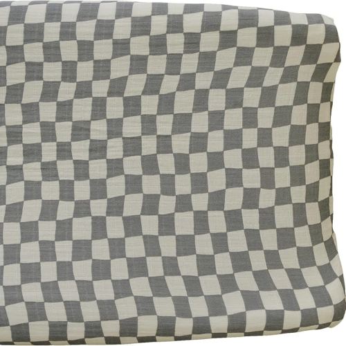 Mebie Baby Changing Pad Cover, Dusty Blue Wavy Checkered, 100% Muslin Cotton Changing Table Pad Cover for Boy and Girl, Designer Nursery Decor Covers, Diaper Changing Pad Cover for Changing Station