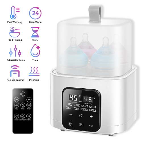 FVLOENG Baby Bottle Warmer,Fast Milk Warmer for Breastmilk,Accurate Temp Control,48H Thermostat,Portable Bottle Warmers,Fits 4 Bottles,Milk Warmer with Thaw,Sterilizing,Heat Food with Remote Control
