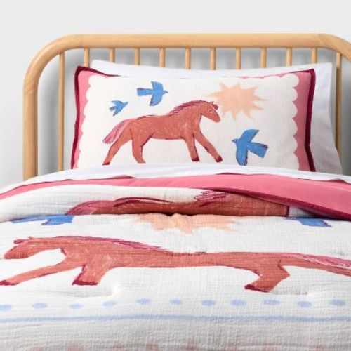 Twin Wild and Free Horses Kids' Gauze Quilt Set - Pillowfort™