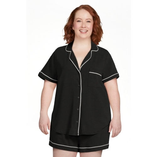 Joyspun Women's Cotton Blend Notch Collar Top and Shorts Pajama Set 2-Piece Sizes S to 4X