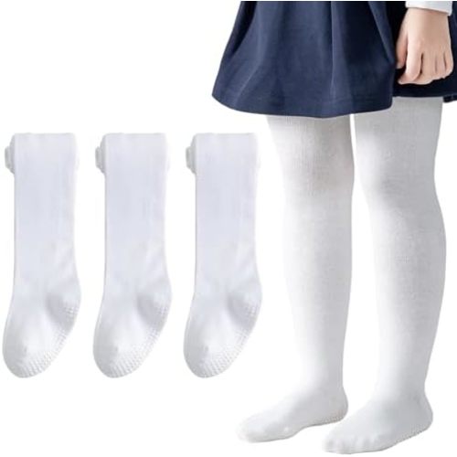 Marchare Baby Girls Tights Thick Cotton Solid Leggings Winter Warm Stockings With Non Slip Grips