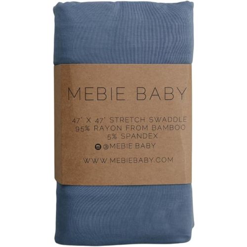 Mebie Baby Dusty Blue Stretch Swaddle Blanket, Modern and Neutral Baby Blanket for Newborns (0-3 Months), Comfy Wrap, Baby Essentials & Gifts (47" x 47")
