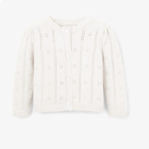 White Pointelle Knit Baby Cardigan – Elegant Baby