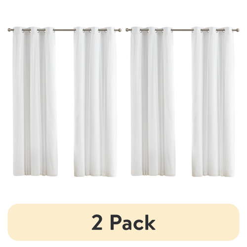 (2 pack) Your Zone Blackout Curtain Panel with Sheer Overlay, 1 Panel, White, 37" W x 84" L
