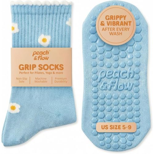 Peach & Flow Pilates Socks with Grips for Women, Cute, Non Slip, US 6-10