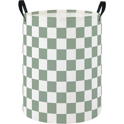 Baby Laundry Hamper Basket Baby Hamper for Nursery Boy and Girl Cute Kids Toys Storage Bin Organizer Boho Room Decor(Green Checkered)