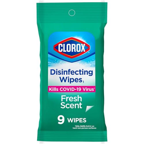 Clorox Disinfecting On The Go Travel Wipes, Household Essentials, Fresh Scent, 9 Count, Pack of 1 (Package May Vary)