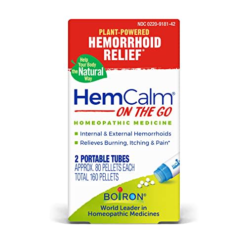 Boiron HemCalm On The Go Travel Essential for Hemorrhoid Relief of Pain, Itching, Swelling or Discomfort - 2 Count (160 Pellets)