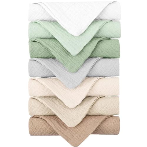 Konssy Baby Muslin Washcloths 7 Pack -100% Cotton Baby Bath Towels, Soft Baby Wash Cloths and Absorbent Burp Cloths for Newborn Kids Girls and Boys, 12x12 inches
