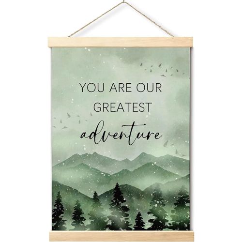Rwykg Woodland Baby Nursery Poster Hanger Frame Decor, Forest Mountain Hanging Wall Art Poster Hanger Frame for Bedroom Playroom Hanging Banner Decor(12x16 Inch)