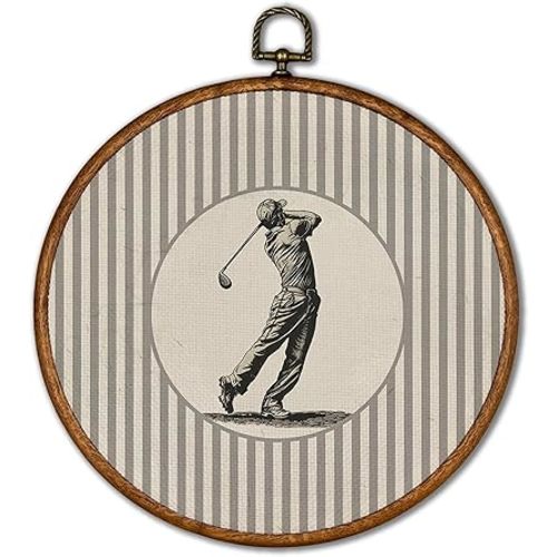 KSDUT Vintage Golf Wall Art Decor - Retro Sports Trendy Wall Art Canvas Frame Hanging Prints, Nursery Sports Gallery Round Artwork Decor for Boys Room Home Decorations 10"x10"