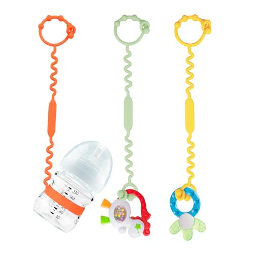 Toy Straps for Baby, Silicone Toy Straps for Stroller, Toy Safety Straps for Toy, Sippy Cup Straps, Adjustable Toy Holder for Stroller, High Chair - BPA Free (Orange,Yellow,Cyan)