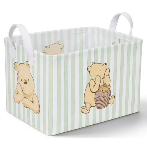 Bear Nursery Baby Stuff Basket Decor, Bear Storage Basket | Large Rectangular Canvas Foldable Laundry Hamper with Waterproof PE Coating, Baby Nursery Hamper Decor