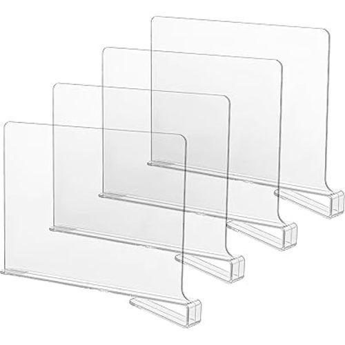 CY craft Acrylic Shelf Dividers for Closets,Wood Shelf Dividers, 4 PCS Clear Shelf Separators,Perfect for Clothes Organizer and Bedroom Kitchen Cabinets Shelf Storage and Organization