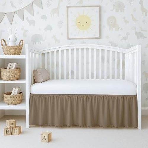 Cottington Lane Taupe Crib Skirt Dust Ruffle 14" Drop, Fits 28" x 52"