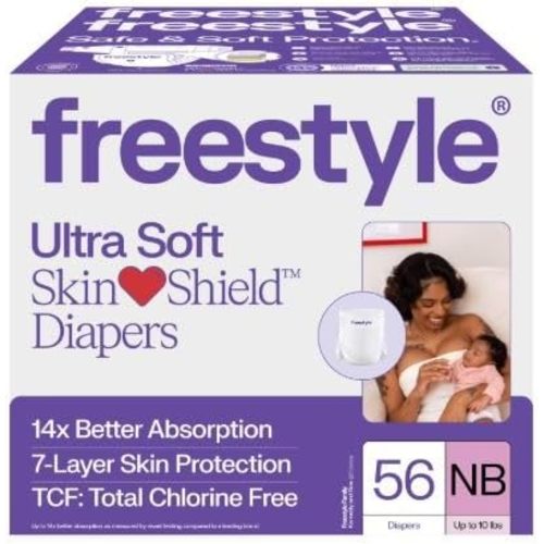 Free~Style Hyper Absorbent Ultra Soft TCF Baby Diapers, Size Newborn, 56 Count