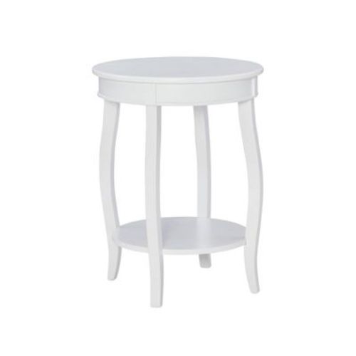 18" Lindsay Traditional Round Wood Side Accent Table with Shelf White - Powell