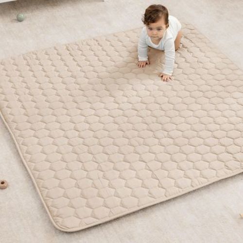 Premium Play Mat - Soft and Comfortable Kids & Toddler Play Mat with Non-Slip Bottom by Comfy Cubs - Sand, Square, 56x56