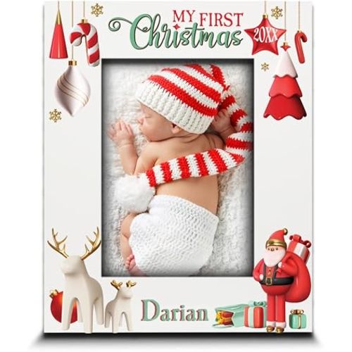 BELLA BUSTA-Personalize My First Christmas Theme Picture Frame (5x7 Vertical)