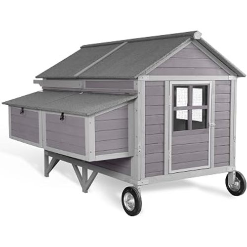 GUTINNEEN Chicken Coop with Super Large Wheels for 8-10 Chickens Mobile Duck House 68.1" L with Four Nesting Boxes, Four Perches, Easy to Move