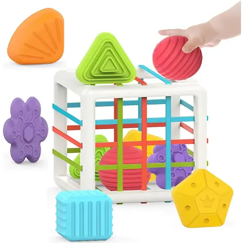 MINGKIDS Montessori Toys for 1 Year Old, Toy 6 Pc Multi Sensory Shape, Toddler Developmental Learning Toys Birthday Gifts, Baby Toys 12 Month