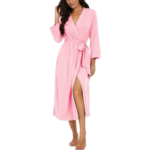 Women Robes Long Knit Bathrobe Lightweight Soft Bath Robe with Pockets