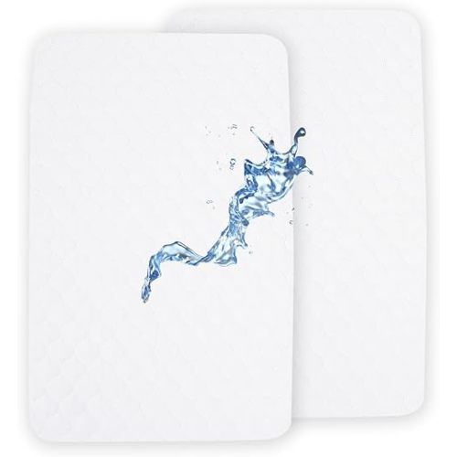 david's kids 2 Pack 38''x25'' Waterproof Mini Crib Mattress Protector, Fitted Pack N Play, Playard and Mini Crib Mattresses, Ultra Soft Breathable Pad Cover for Boys Girls Neutral, White