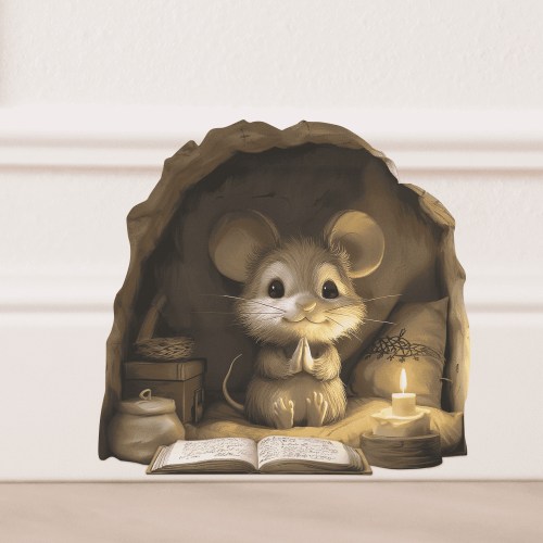 EGD Cute Mouse Hole Wall Decals 3D | 4"x4" Wall Stickers for Child Room Decor | Nursery Wall Decals | Mouse Hole Stickers for Wall Decor | Stickers for Kids (Mouse Praying)