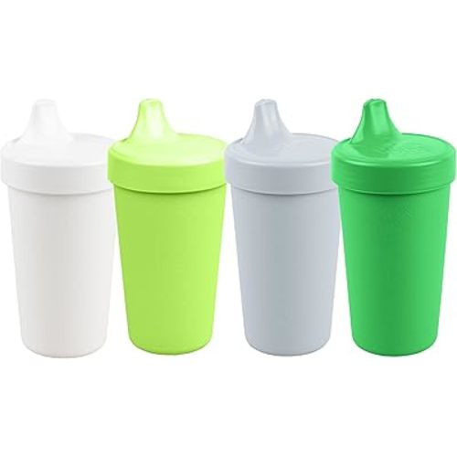 Re-Play Spill-Proof Sippy Cups for Toddlers - Kids Reusable 10 Oz Set of 4, Dishwasher & Microwave Safe, Made in USA, Modern Green