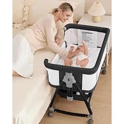 wayfong 3 in 1 Baby Bassinet Crib with Breathable Mesh, Bassinet Bedside Sleeper with Wheels, Mosquito Net, Storage Basket, 6 Height Adjustable, Easy to Assemble, Bassinets for Newborn Baby